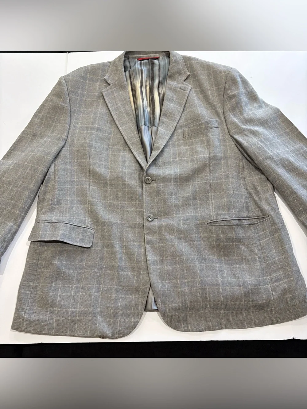 Pronto Moda Elite Sport Coat Blazer 52R Gray Silk Wool Cashmere Linen Plaid